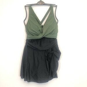 Green and Black Women Swimsuit Dress One Piece